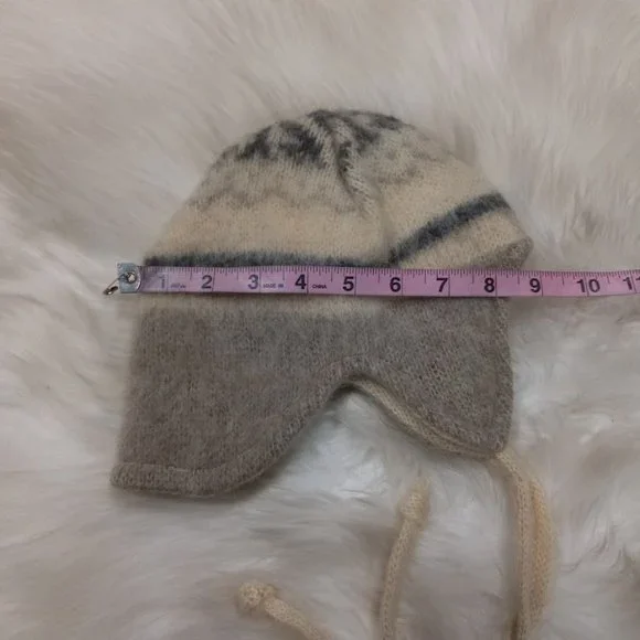 Winter Knitted Fair Isle Earflap Beanie Hat Beige Unisex Small - Picture 5 of 6